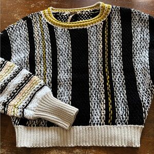 Free People Black, White, and Yellow Striped Sweater